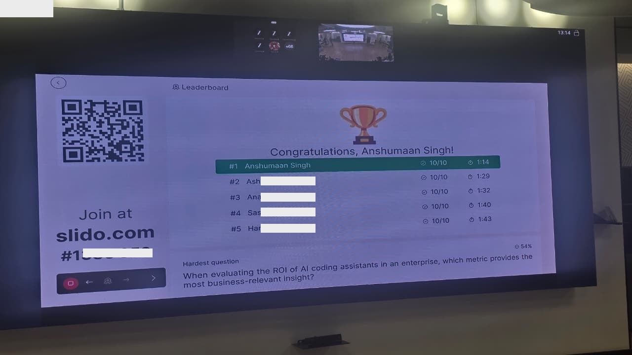 Anshumaan Singh ranked #1 on Google Gemini Code Assist quiz leaderboard — 10/10 score in 1m 14s
