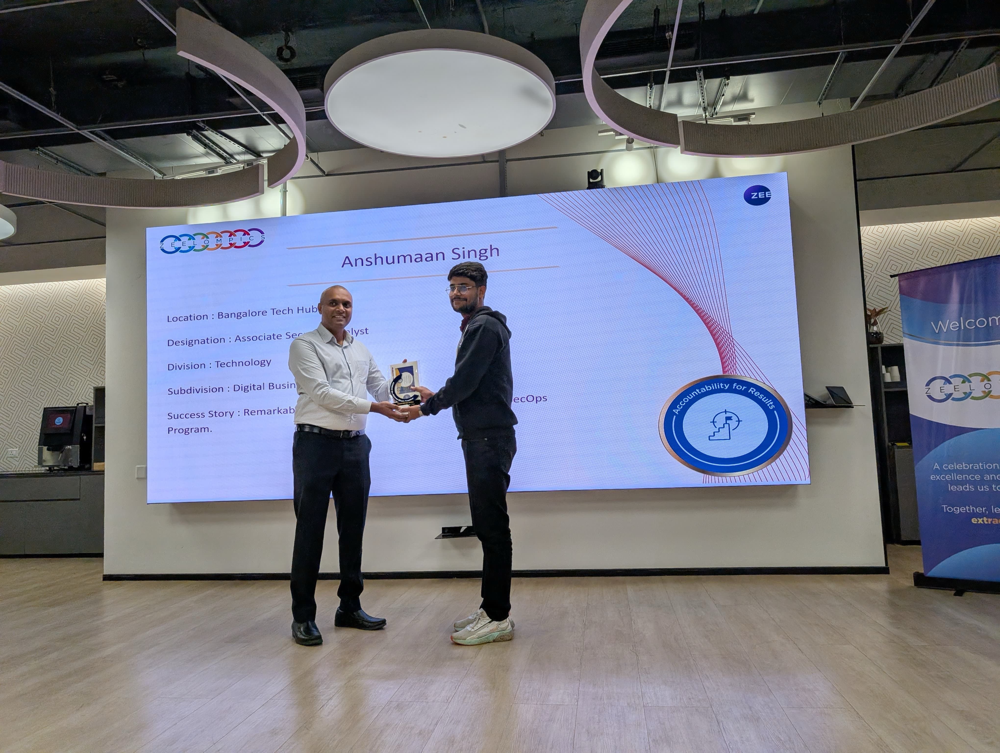 Anshumaan Singh receiving two consecutive ZeeOlympics Best Performer awards at ZEE Entertainment Bangalore